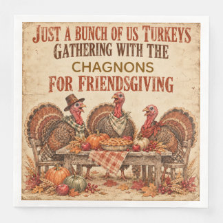 Personalisierte Vintage-Truthahn-Friendsgiving-Din Serviette