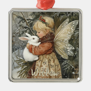 Personalisierte Vintage-Weihnachtsfee mit Hase Ornament Aus Metall
