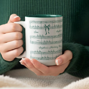 Personalisierte Vintage-Weihnachtslied-Musiknote Zweifarbige Tasse