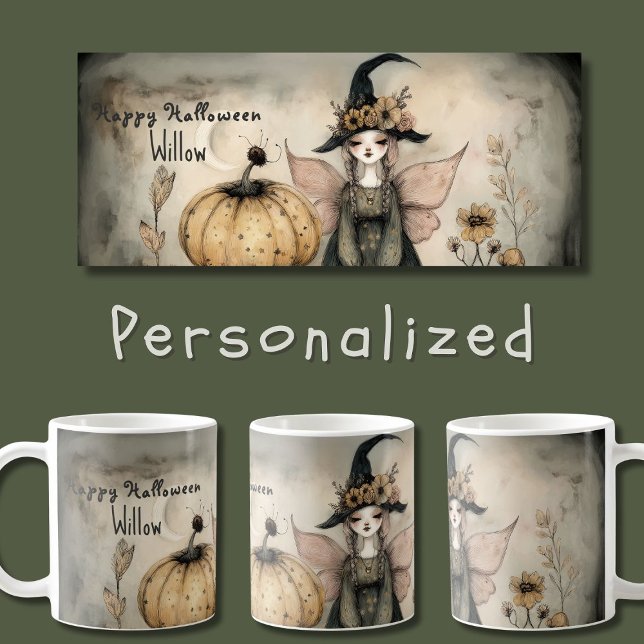 Personalisierte Vintage Whimsical Halloween Hexe, Kaffeetasse (Von Creator hochgeladen)