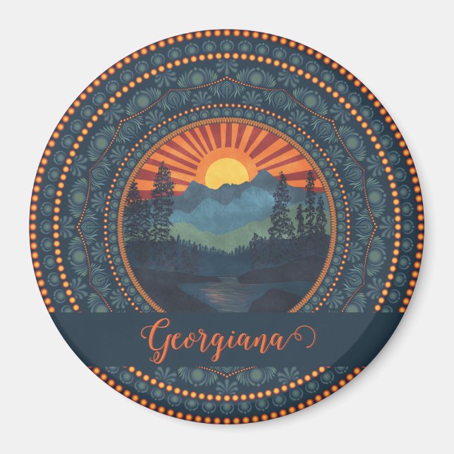 Personalisierte Vintage Wildnis Sunset Dot Mandala Magnet (Vorne)