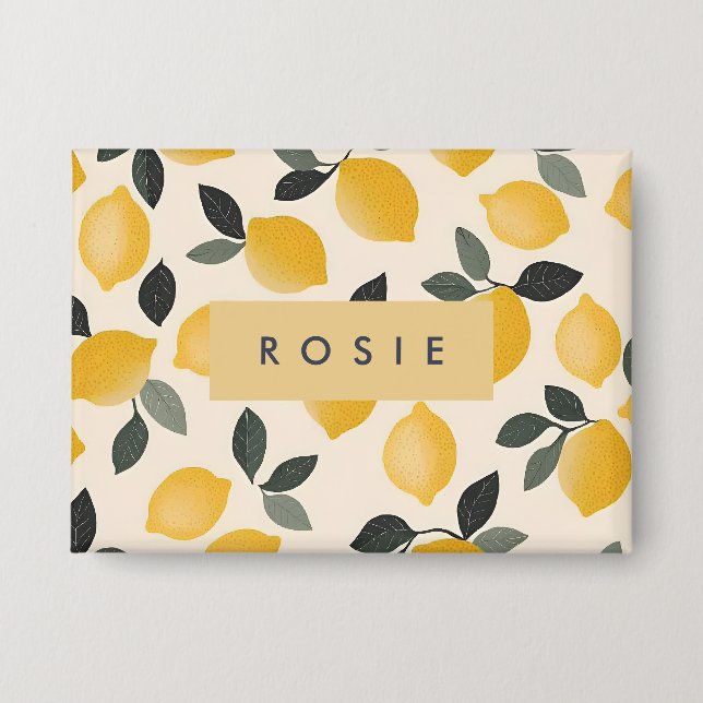 Personalisierte Vintage Zitronen mit grünen Blätte Button (Vorderseite)