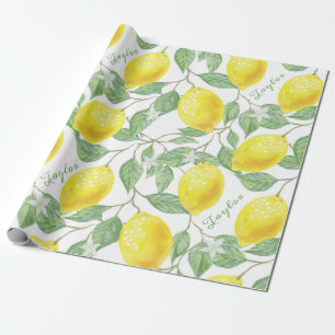 Personalisierte Vintage Zitronenfrüchte, Blätter Geschenkpapier