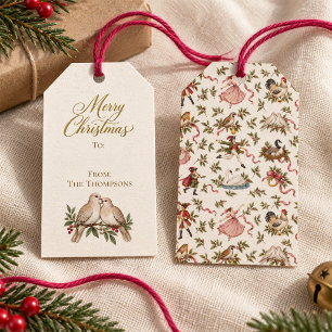 Personalisierte Vintage-Zwei-Turteltauben Geschenkanhänger