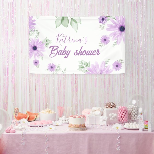 Personalisierte Violett Wasserfarben Blume Kinderd Banner (Party)