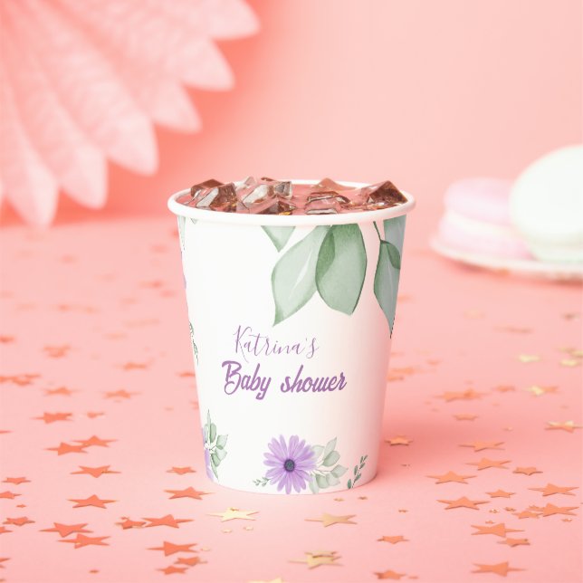 Personalisierte Violett Wasserfarben Blume Kinderd Pappbecher (Insitu)