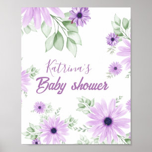 Personalisierte Violett Wasserfarben Blume Kinderd Poster