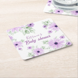 Personalisierte Violett Wasserfarben Blume Kinderd Rechteckiger Pappuntersetzer