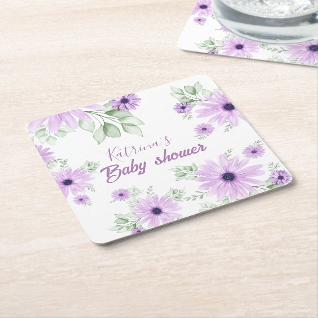 Personalisierte Violett Wasserfarben Blume Kinderd Rechteckiger Pappuntersetzer (angewinkelt)