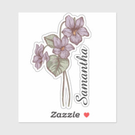 Personalisierte violette florale Namen individuell Aufkleber