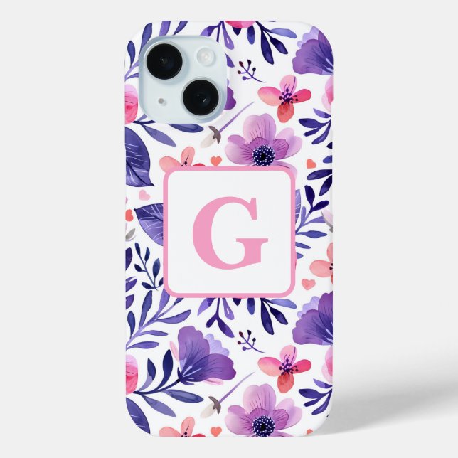 Personalisierte, violette Handblumen Case-Mate iPhone Hülle (Rückseite)