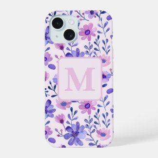 Personalisierte, violette Handblumen iPhone 15 Hülle