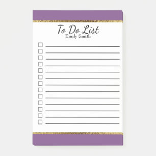 Personalisierte violette To-Do-Liste mit weißer Go Post-it Klebezettel
