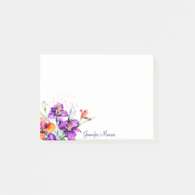 Personalisierte violette und rote Iris Post-it Klebezettel (Vorderseite)