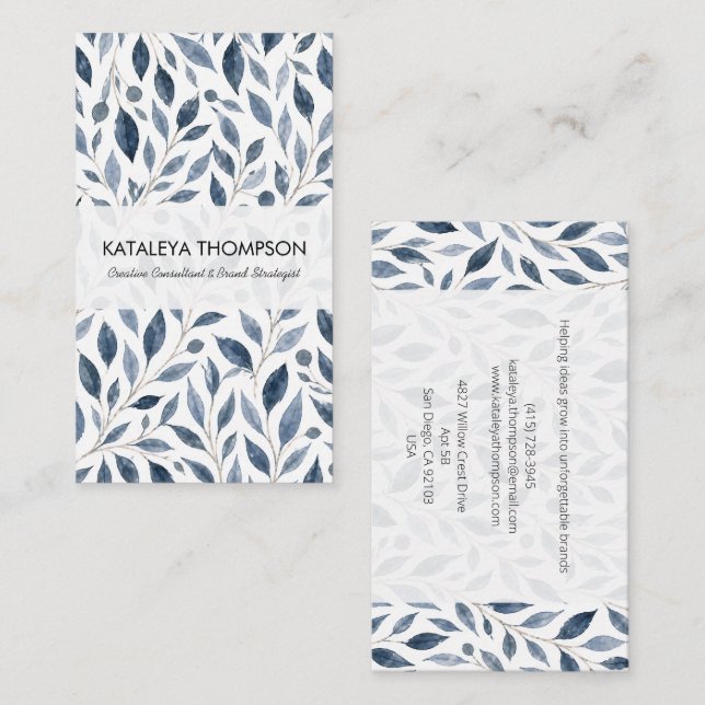Personalisierte Visitenkarte Blue Leaf (Vorne/Hinten)