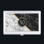 Personalisierte Visitenkarten-Gehäuse - Ihre ganz  Visitenkarten Dose<br><div class="desc">Personalisierte Visitenkarten-Fälle mit Geburtstag oder Jubiläum Schwarz-Weiß-Marmor-Steindesign von MIGNED - Add Your Years - Alter / Letter / Logo / Nummer / Mehr !</div>