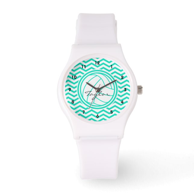 Personalisierte Volleyball; Aqua Green Zickzack Armbanduhr (Vorderseite)
