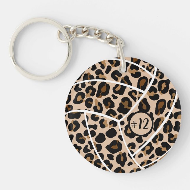 Personalisierte Volleyball-Geschenkidee, Leopard Schlüsselanhänger (Vorderseite)