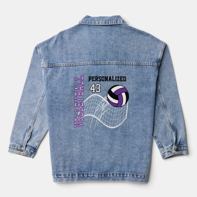 Personalisierte Volleyball - Lila Jeansjacke (Rückseite)