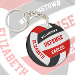 personalisierte Volleyball-Mannschaftsfarbe Schlüsselanhänger<br><div class="desc">Dieser Schlüsselanhänger mit Volleyball-Motiven für Jungs und Mädchen ist mit einem realitätsnahen Volleyball in Rot, Schwarz und Weiß ausgestattet, auf dem Sie den Spielernamen, die Trikot-Nummer und die Position des Spielers, den Namen der Schule oder des Clubs und den Maskottnamen in einem Schriftart im Stil der Buchstaben anpassen können -...</div>
