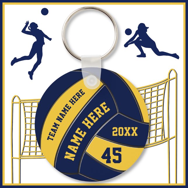 Personalisierte Volleyball-Schlüsselanhänger BULk  Schlüsselanhänger (Inexpensive Volleyball Gifts. Blue and Gold, Volleyball Keychains. Small Volleyball Gifts. Bulk.)