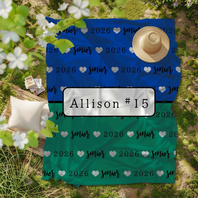 Personalisierte Volleyball Senior blue und green Fleecedecke (Von Creator hochgeladen)