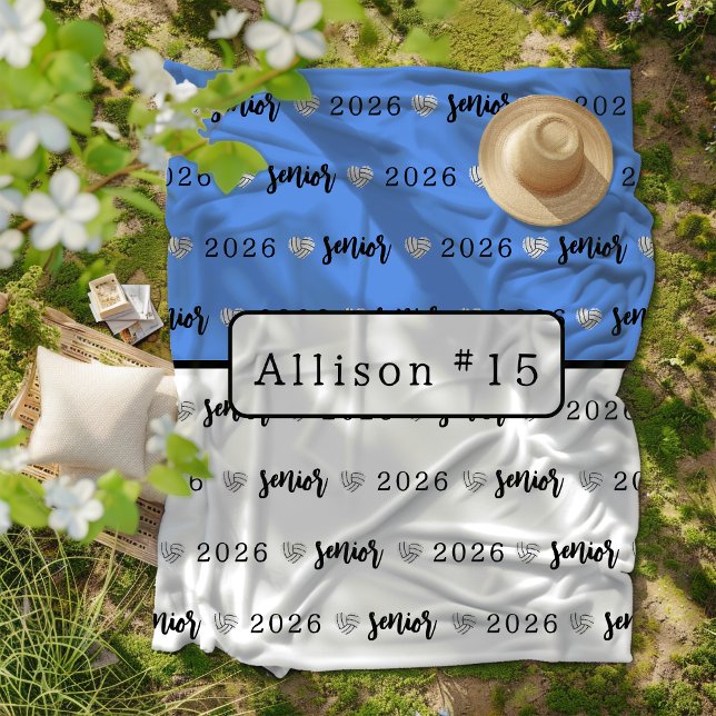 Personalisierte Volleyball Senior blue und white Fleecedecke (Von Creator hochgeladen)