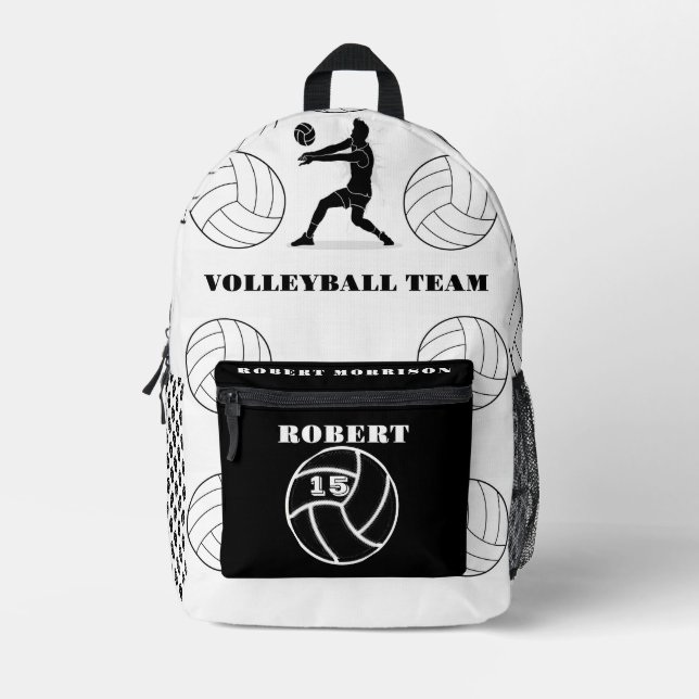 Personalisierte Volleyballsporttasche, schwarz-wei Bedruckter Rucksack (Vorderseite)