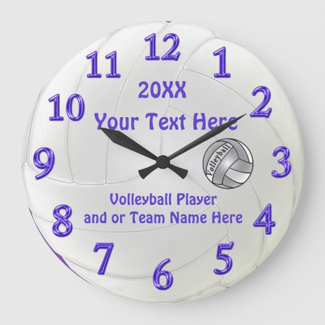 Personalisierte Volleyballuhren mit 3 Textboxen Große Wanduhr (Vorderseite)