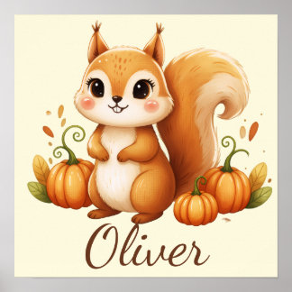 Personalisierte Wald-Eichhörnchen-Kinderzimmer-Kun Poster