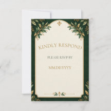 Personalisierte Waldgrün-Gold-Hochzeits-RSVP-Karte