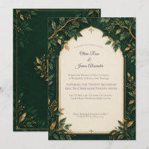 Personalisierte Waldgrüne Goldene Hochzeitseinladu