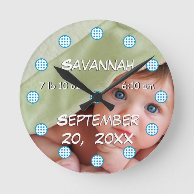 Personalisierte Wall-Clock-Babyboy-Statistiken Runde Wanduhr (Vorderseite)
