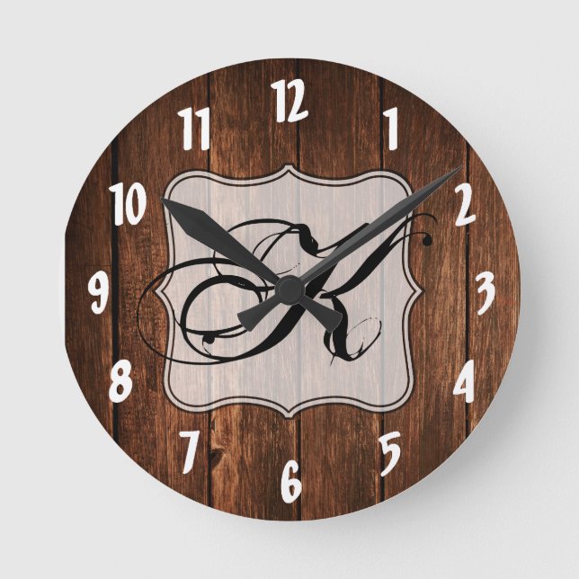 Personalisierte Wall Clock Stall Holz Land Rustika Runde Wanduhr (Vorderseite)