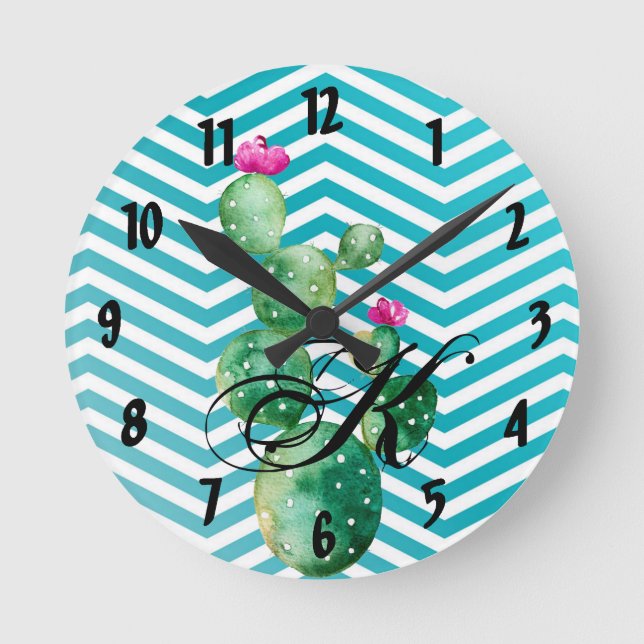 Personalisierte Wall-Uhr Boho Cacti Cactus Succule Runde Wanduhr (Vorderseite)