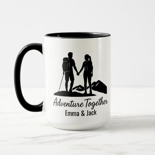 Personalisierte Wanderer-Paar-Silhouette Minimalis Tasse (Links)