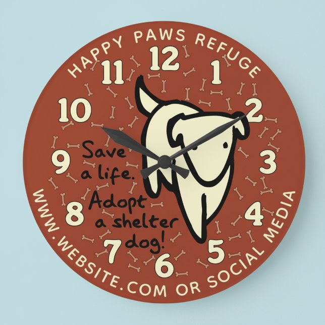 Personalisierte Wanduhr für Hundeasyl (Save a life. Adopt a shelter dog! Pet rescue wall clock.)