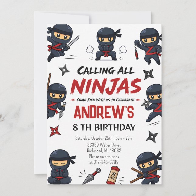 Personalisierte Warrior Ninja Geburtstagsfeier Einladung (Vorderseite)
