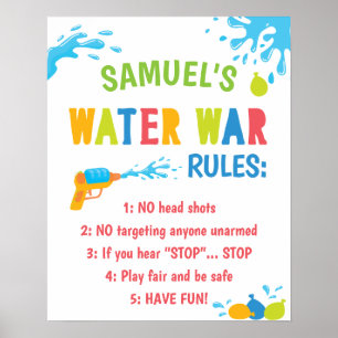 Personalisierte Wasser-Krieg-Regeln Geburtstagsfei Poster