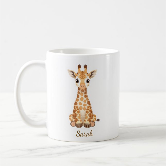 Personalisierte Wasserfarbe-Baby-Giraffe-Tasse mit Kaffeetasse (Links)