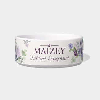 Personalisierte Wasserfarbe-Blumen-Hundename Napf