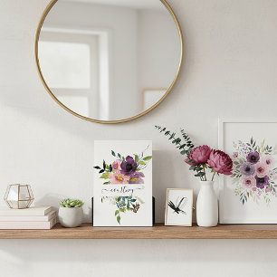 Personalisierte Wasserfarbe floral in Rosa und Lil Fotoplatte