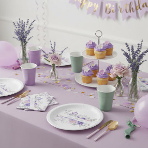 Personalisierte Wasserfarbe floral in Rosa und Lil Pappteller