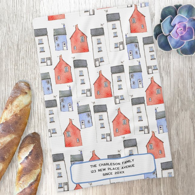 Personalisierte Wasserfarbe House Geschirrtuch (Watercolor house art personalized tea towel housewarming gift)