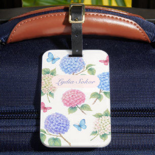 Personalisierte Wasserfarbe Hydrangea Floral Gepäckanhänger