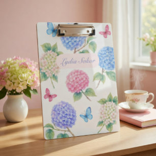 Personalisierte Wasserfarbe Hydrangea Floral Klemmbrett