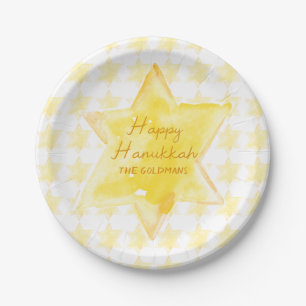 Personalisierte Wasserfarbe Jüdische Star Hanukkah Pappteller
