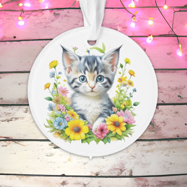 Personalisierte Wasserfarbe Kitten Blume Weihnacht Ornament (Von Creator hochgeladen)