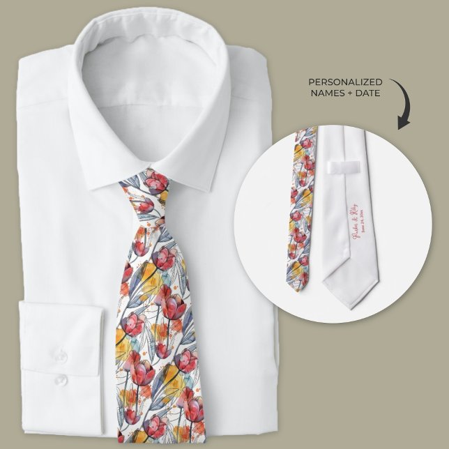 Personalisierte Wasserfarbe Krawatte (floral tulip watercolor personalized groomsmen neckties)