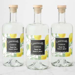 Personalisierte Wasserfarbe Lemon Leafs Schwarz Alkoholflaschenetikett